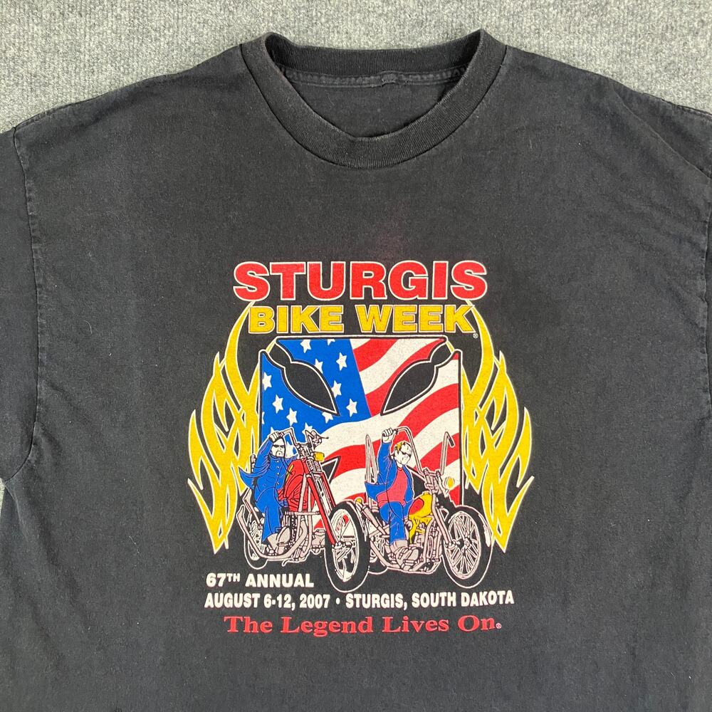 Sturgis Bike Week T-Shirt Mens Size L Black 2007 Biker Rally Vintage Graphic Tee